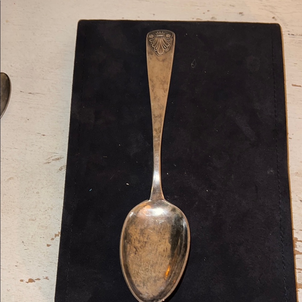 Antique Silver Serving Spoon with Ornate Handle stamped